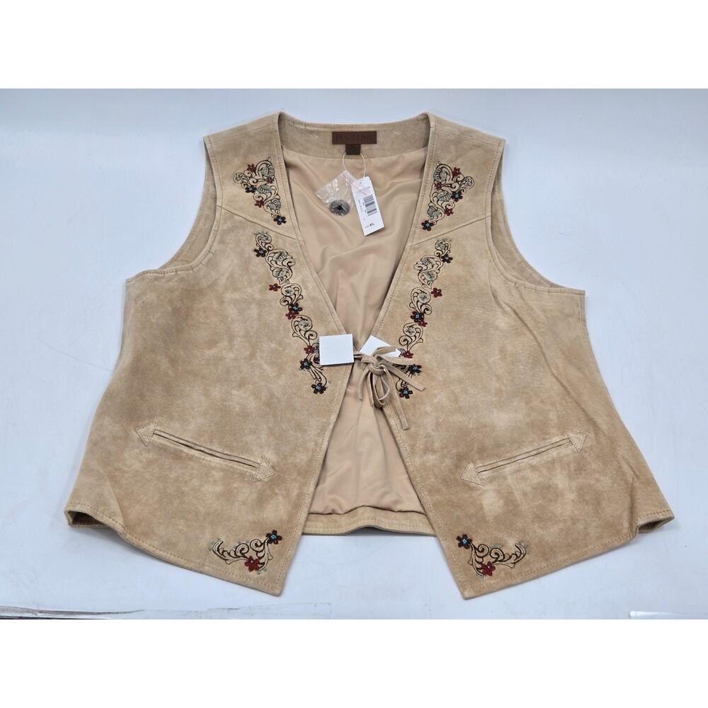 Pendleton Western Leather Suede Vest Womens XL Beaded Southwest Floral NWT